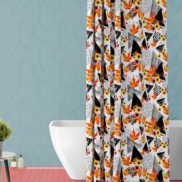 ArtzFolio Black and Orange Floral Printed Waterproof Shower Curtain-85