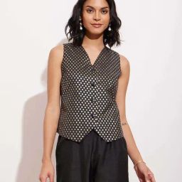 Pink Fort Black Cotton Printed Waistcoat-image-37