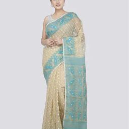 Pinkloom Beige & Blue Cotton Woven Saree-image-36