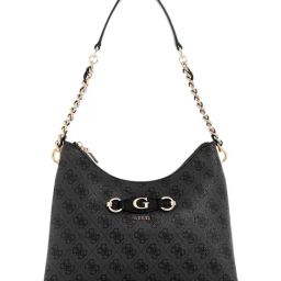 Guess Coal Logo Printed Izzy Top Zip Shoulder Bag-22