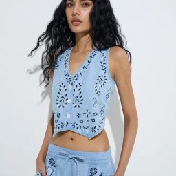 Bombay Paisley by Westside Blue Waistcoat-Style Cotton-Blend Top-image-91