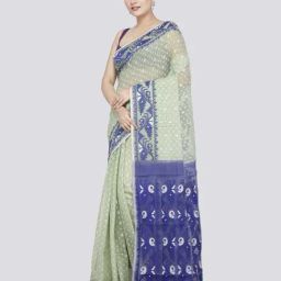 Pinkloom Green & Blue Cotton Woven Saree image 3