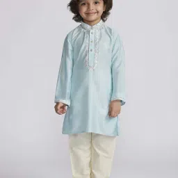 VASTRAMAY Boys Aqua & Cream Kurta And Pyjama Set-image-62