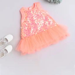 Many Frocks Kids Peach Embellished Dress-image-76
