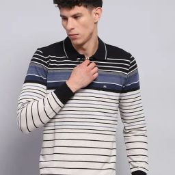 Monte Carlo White Regular Fit Striped Polo T-Shirt-image-48
