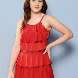 Aarika Red Nylon Solid Sleeveless Swimsuit-1