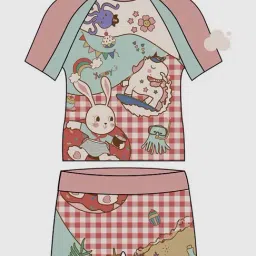 Little Surprise Box Kids Peach & Mint Green Rabbit Printed T-Shirt Set-image-30
