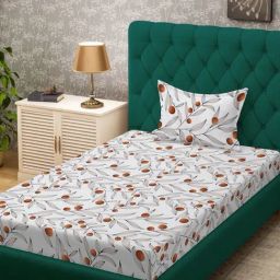 HOSTA HOMES Multicolor Cotton Floral 280 TC Single Bedsheet with 1 Pillow Cover-image-92
