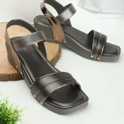 Iconics Women's Grey Ankle Strap Wedges-image-50