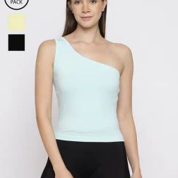 La Intimo Yellow, Sea Green, Black Eased Elegance Camisole (Pack of 3)-image-80