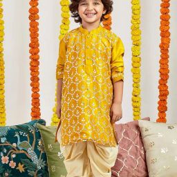 VASTRAMAY Boys Mustard Kurta And Patiala Set-image-5