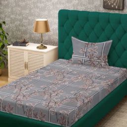 HOSTA HOMES Multicolor Cotton Floral 280 TC Single Bedsheet with 1 Pillow Cover-image-36