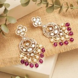 Zaveri Pearls Wine Beads Drop Dazzling Stones Embellished Dangle Earring-37
