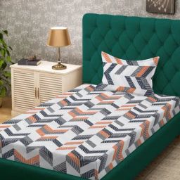 HOSTA HOMES Multicolor Cotton Abstract 280 TC Single Bedsheet with 1 Pillow Cover-28