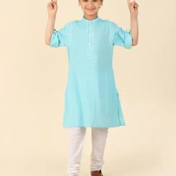 Fabindia Kids Light Blue Embroidered Full Sleeves Kurta-image-95