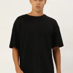 Bene Kleed Black Loose Fit Cotton Oversized Crew T-Shirt-image-32
