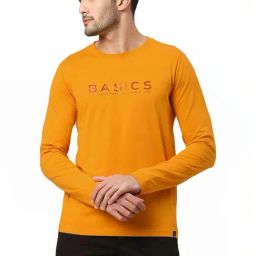 Basics Yellow Muscle Fit Printed T-Shirt-image-13