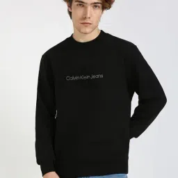 CALVIN KLEIN JEANS Black Embroidered Logo Regular Fit Cotton Sweat Shirt-picture-47