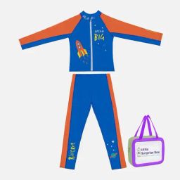 Little Surprise Box Kids Blue & Red Printed Full Sleeves Swimming Shirt Set-image-67