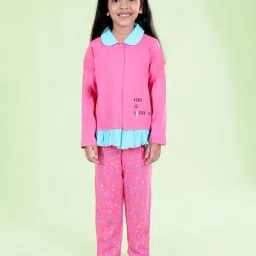 Kiddopanti Girls Pink Cotton Regular Fit Printed Night Suit-image-50