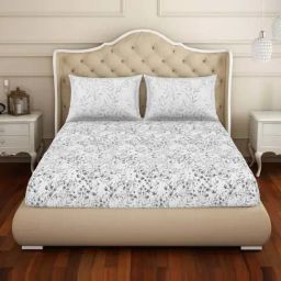 Welspun Mirage Gray Cotton  King Fitted Bedsheet With Pillow Covers-image-52