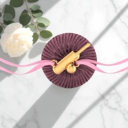 P.C. Chandra Jewellers 14KT Yellow Gold Cricket Bat Sporty Motif and Pink Thread Rakhi for Men-image-13