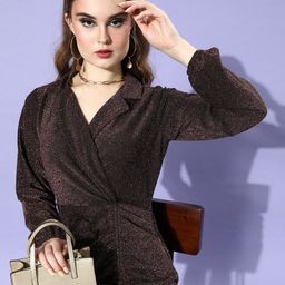 Athena Maroon Lapel Collar Blingy Dress-picture-3