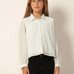 VERO MODA GIRL Aqua Blue Embroidered Full Sleeves Shirt-image-66