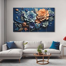 The Castle Decor Blue & Orange 5 Pieces Floral And Botanical Wood Wall Art-image-94