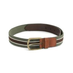 Simon Carter Green Leather Striped Casual Belt for Men-picture-18