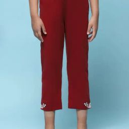 BIBA Girls Maroon Solid Capri-picture-25