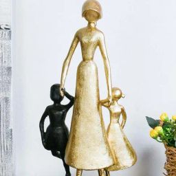 @home Black & Gold Polyresin Mom With Two Kids Decorative Showpiece-image-4