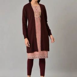 W Red Plain Long Cardigan-image-63