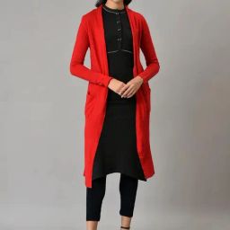 W Red Plain Long Cardigan-21