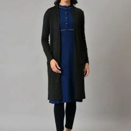 W Grey Plain Long Cardigan-48