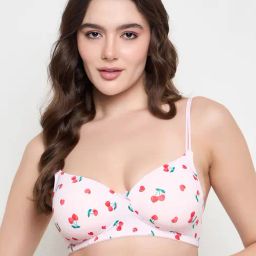 Clovia Pink Regular Fit Geometric Bra-image-4