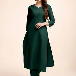BANJANAN Women Notched Round Neck Straight Kurta with Trousers-picture-22