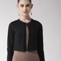 Style Quotient Black Solid Crop Button Shrug-31