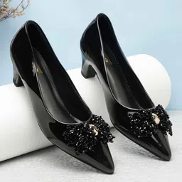 Flat n Heels Block Pumps with Bows image 1