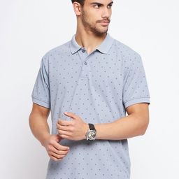 NYKER Men Geometric Printed Polo Collar Cotton T-shirt-image-87