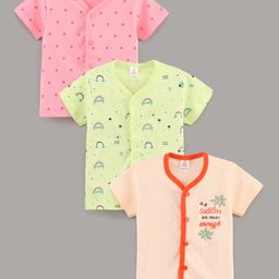 Mini Donuts Half Sleeves Vests Multi Print Pack Of 3 - Pink Peach Green-9