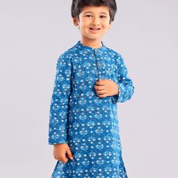 Babyhug Cotton Woven Full Sleeves Floral Printed Kurta - Indigo-image-21