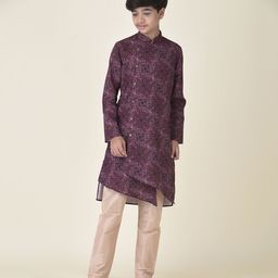 Tabard Pure Cotton Full Sleeves Abstract Pattern Printed Kurta - Purple-image-97