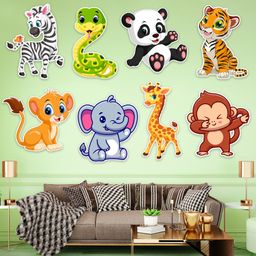 Zyozi Jungle theme Birthday Cardstock Cutout with Glue Dot for Kids Theme Multi Colour - Pack of 9-27