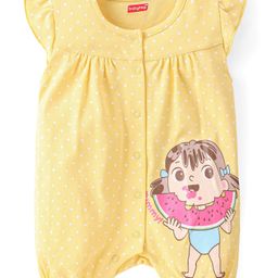 Babyhug 100% Cotton Knit Cap Sleeves Romper Polka Dot Print - Yellow-image-91