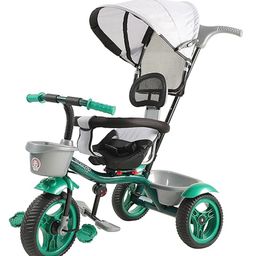 JoyRide Baby BikePRO MAX Rotating Seat Tricycle with Dual Storage Basket & Foldable Canopy, Parental Handle - Footrest - Backrest-Safety Harness for Kids Tricycle - Green-image-87