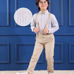Mark & Mia Full Sleeves Striped Party Shirt & Trouser Set with Bow & Suspender - Multicolour-image-97