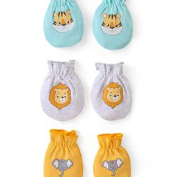 Babyhug 100% Cotton Mittens Lion Print Pack Of 3 - Multicolour-image-17