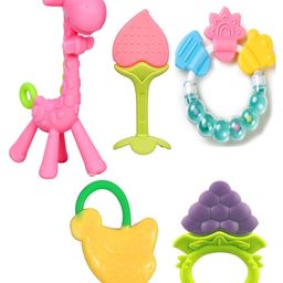 Joy Buzz Baby Silicone Giraffe Rattle & Fruit Teether Combo Pack Of 5 Non Toxic Teething Toys - Multicolor-27
