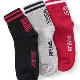 Pine Kids Knitted Silvadur Antimicrobial Ankle Length Text Design Socks Pack of 3 ( Color May Vary  )-picture-37